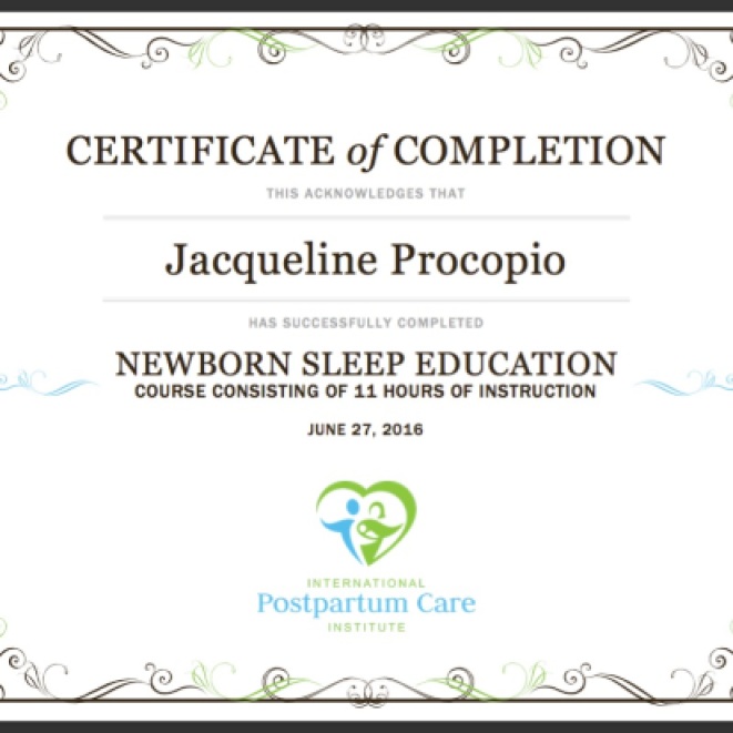 Certificate Newborn Sleep Education 2016